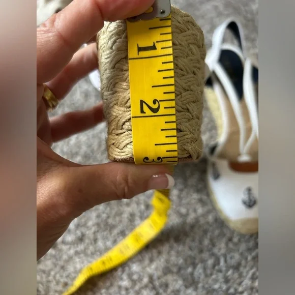 Lauren Ralph Lauren Coastal Nautical white/blue anchor straw heels size 11B - Picture 8 of 8